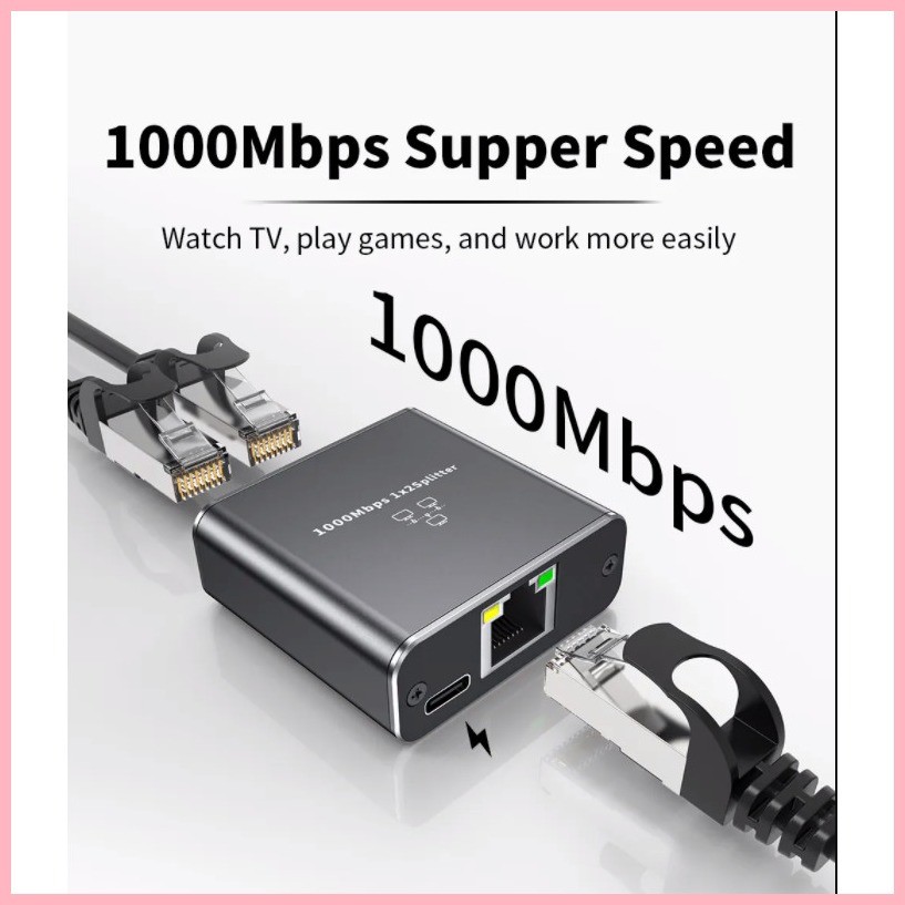 1GB Rj45 Splitter 1 to 2 Gigabit Ethernet Adapter Internet Network ...