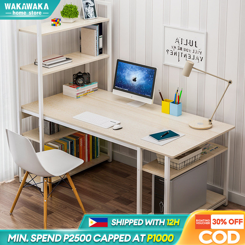120cm Study Table with Book Shelf Left&Right Desktop Table Computer ...