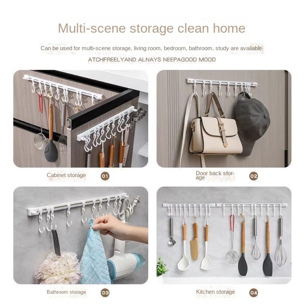 Track Row Hooks Bedroom Kitchen Self-adhesive Cabinet Hook Toilet Multi ...