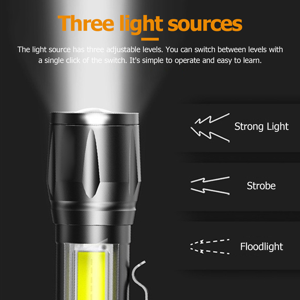 High Power 360 Lumen Portable LED Zoom Torch USB Rechargeable MINI ...