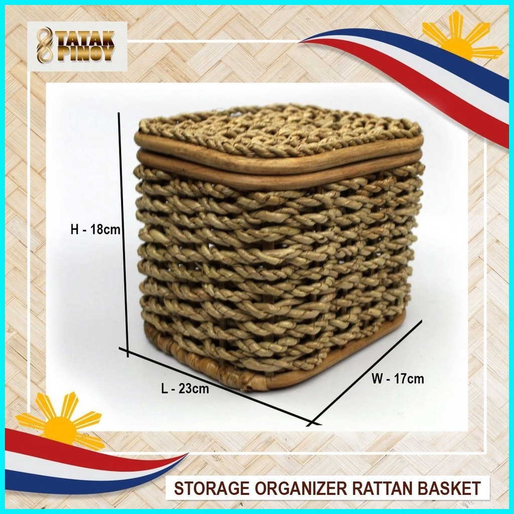 TATAK PINOY Rattan Basket Storage Baskets Shelf Organizer Container ...