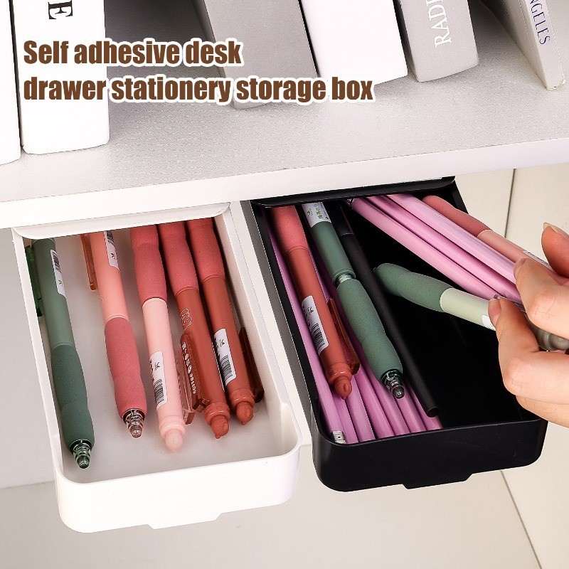 Under Desk Self-Adhesive Storage Box - Under Table Hiddens Style ...