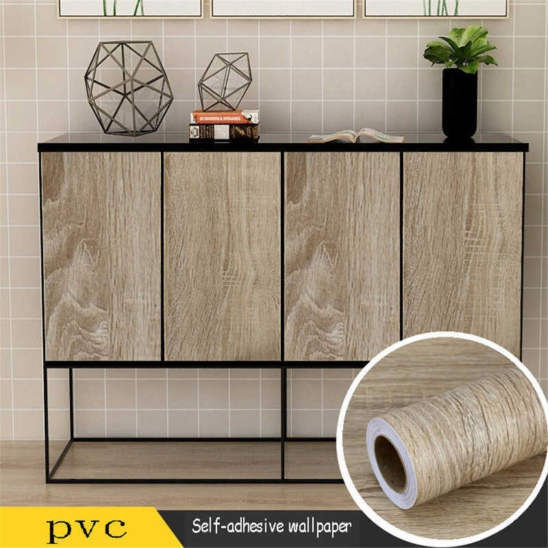 PVC Wood Grain Stickers Wardrobe Cabinet Table Furniture Renovation ...