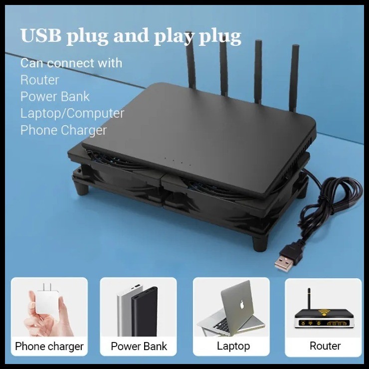 1200RPM 2 Fans USB Router Fan Wifi Modem Cooling Rack Router Cool 120CM ...