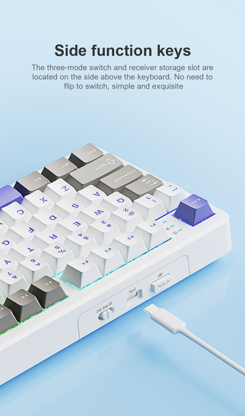 AULA F108 Mechanical Keyboard 108 keys Tri-mode Hot swappable RGB light ...