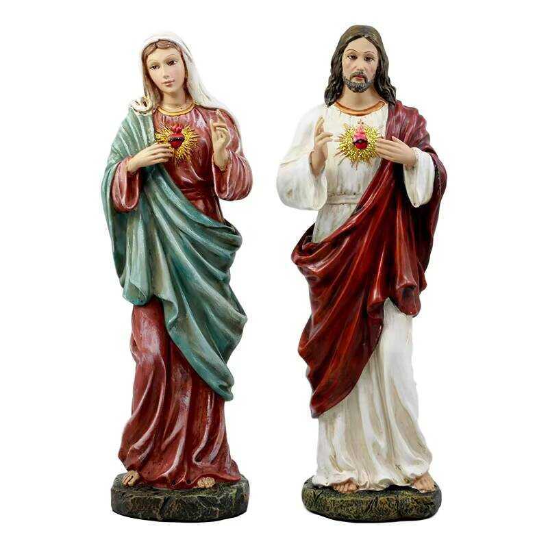Sacred Heart of Mary and Jesus Christ Statue Set Catholic Sculpture ...