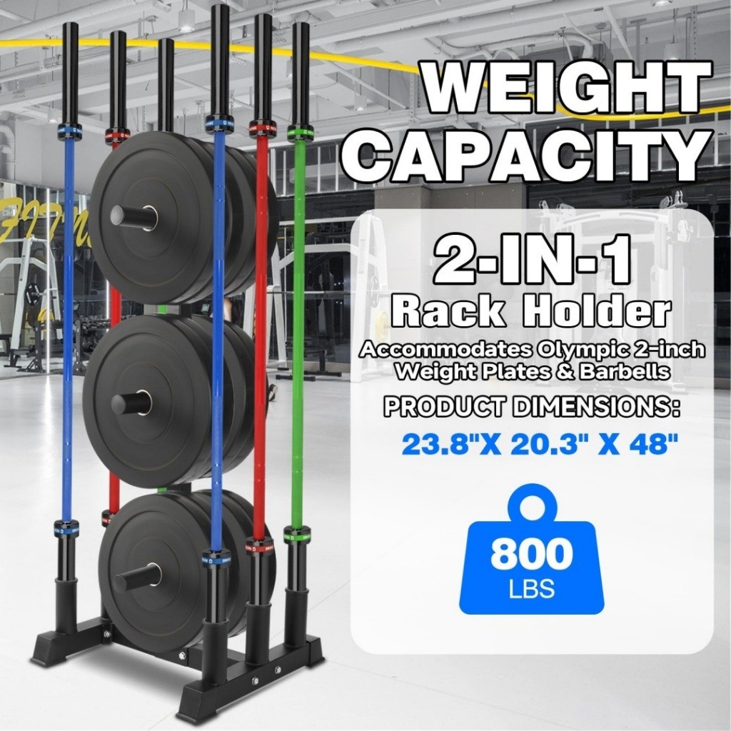 Olympic Plate Tree with Barbell Holder, 2inch 50mm Olympic Plate Rack ...