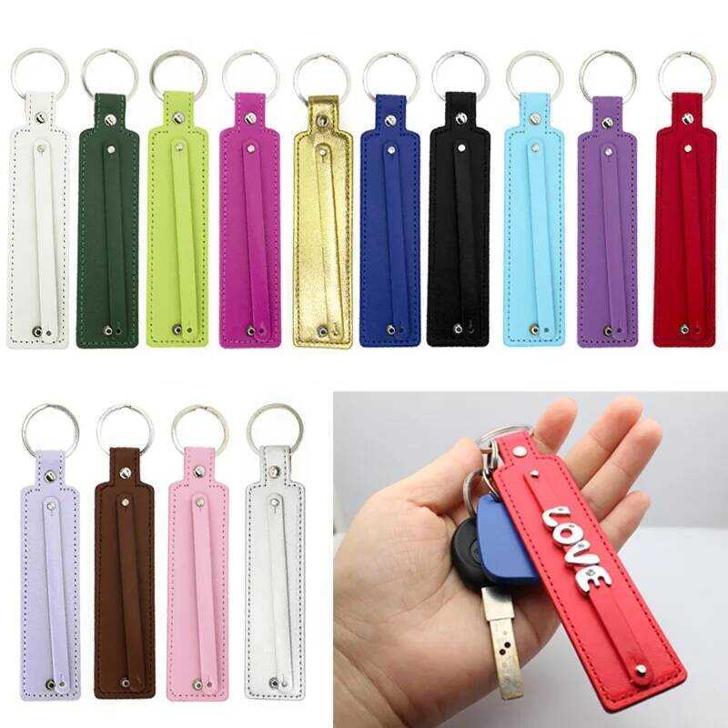 Yy 20Pc/Lot PU Leather Name Keychain Keyring With Slide Bar 30X150mm ...