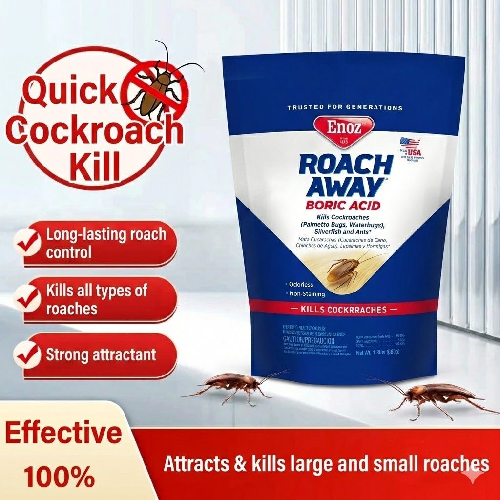 Cockroach Killer Boric Acid Powder Enoz Roach Away Powerful Long ...