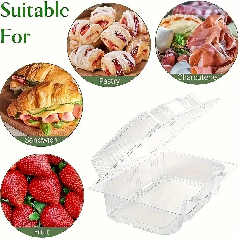 10Pcs Clear Clamshell Food Container Rectangle Disposable Box For Cakes ...