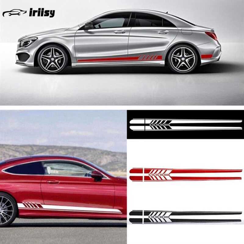 iriisy 2Pcs Car Side Body Vinyl Decal Sticker Racing Long Stripe Decals ...