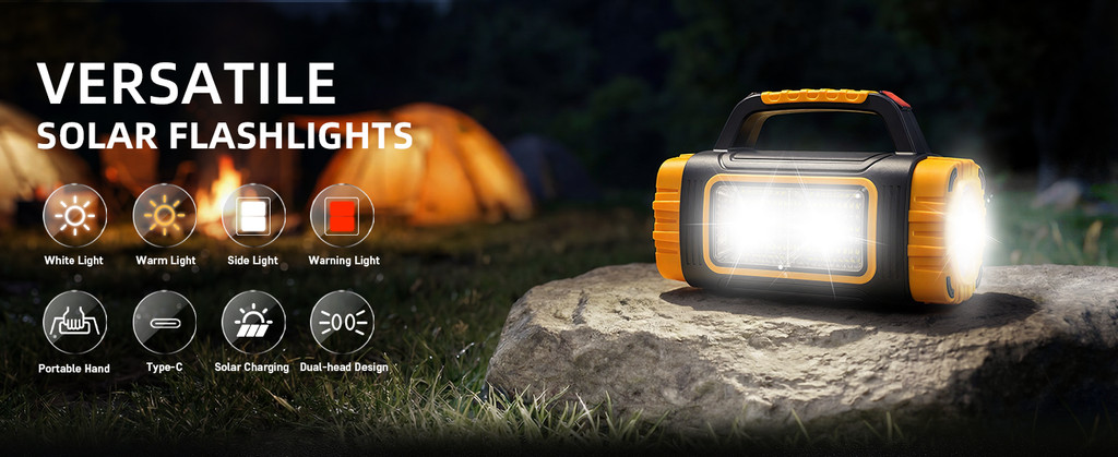 Solar Powered Flashlight Rechargeable, 8 Light Modes 2000mAh Battery ...