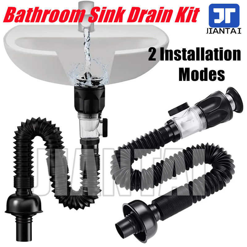 JIANTAI Sink Flexible Expandable Drain Pipe Set Retractable Bathroom ...