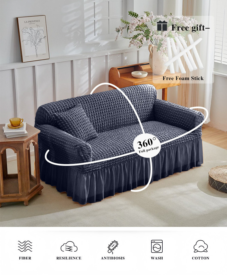 1/2/3/4 Seater Couch Seersucker Skirt Sofa Cover Removable Slipcover ...