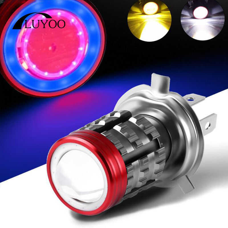 Motorcycle LED Headlights Bulb With Angel Eye For H BA D Super Bright ...