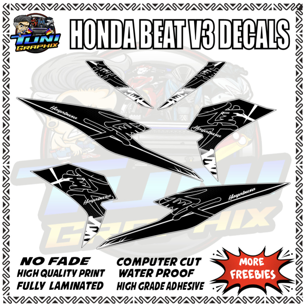 HONDA BEAT 110i V3 HAYABUSA DECALS (HIGH QUALITY PRINT,LAMINATED ...