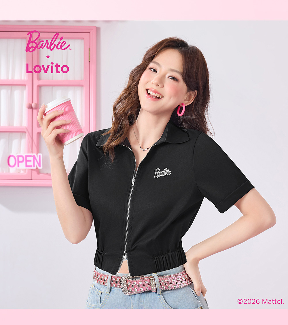 (New arrival) Barbie™ X Lovito Women Casual Blouse Embroidery Zipper ...