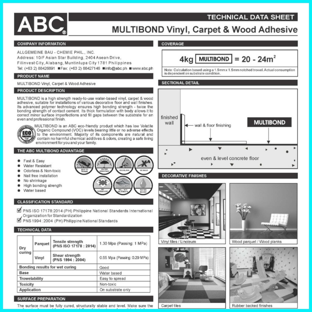 ABC Multibond Vinyl Tile Adhesive For Vinyl, Carpet, Wood Adhesive 4kg ...