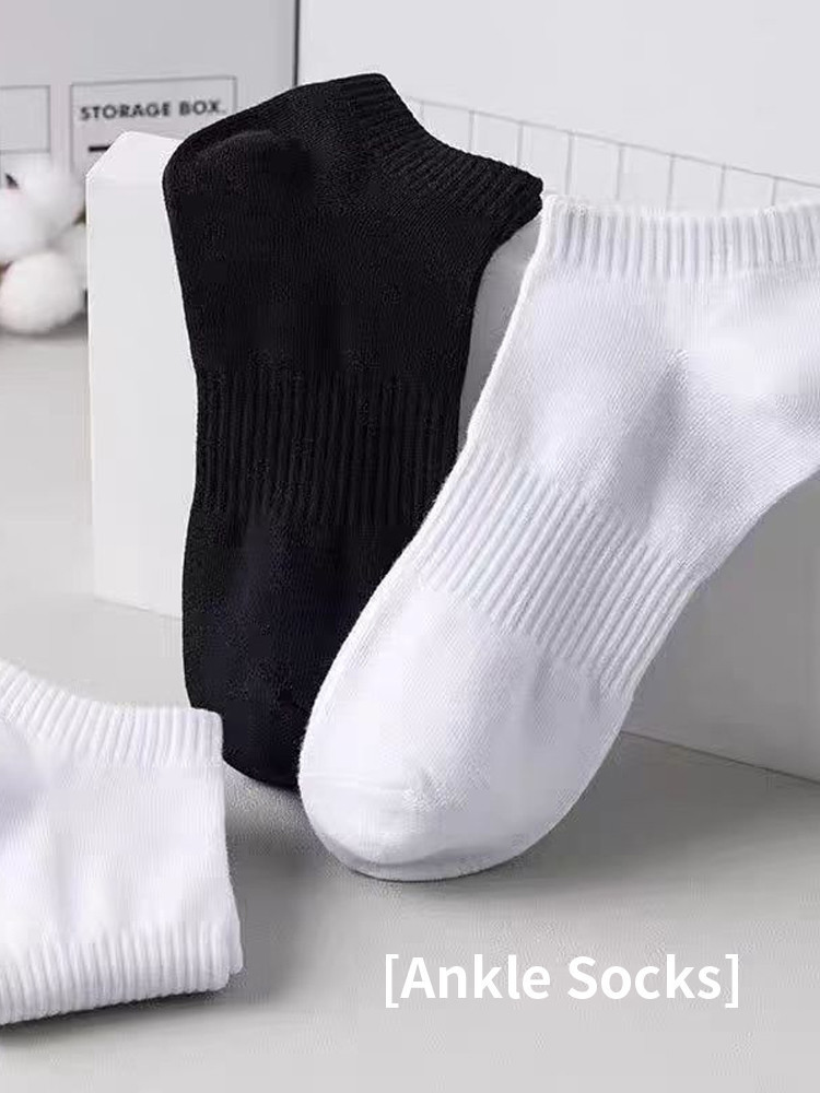 5 Pairs Cotton Mid Cut School Socks Unisex Black White Plain Medyas ...