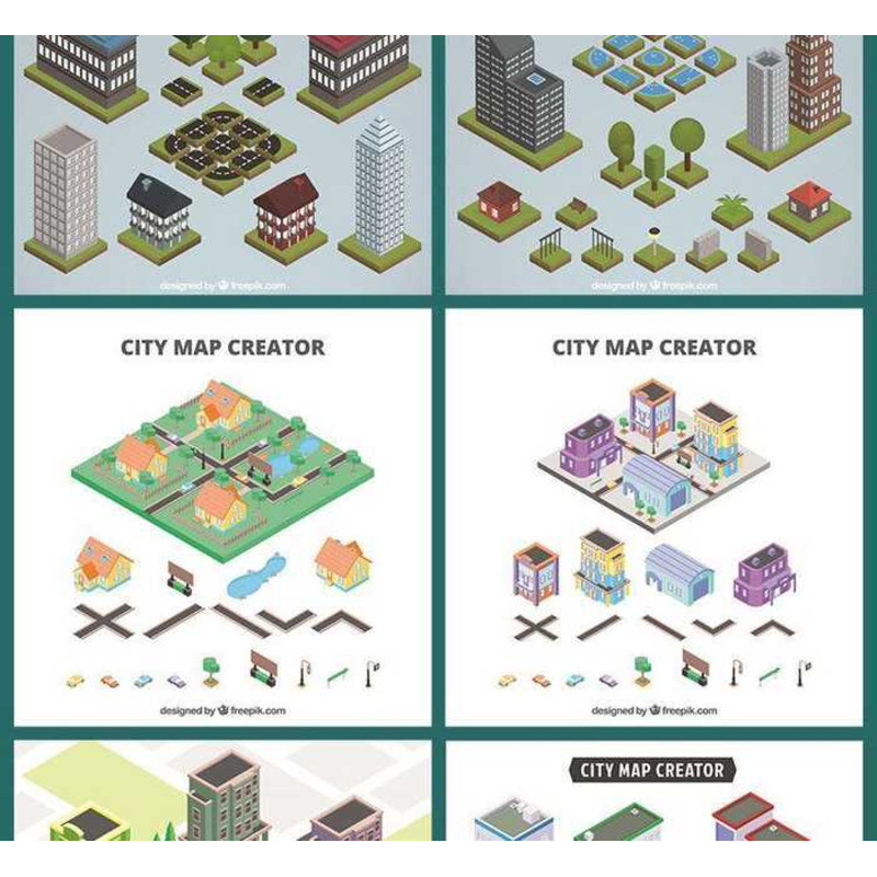 Hand-Painted Flat 3D City Maps, Buildings, Transportation Tools ...