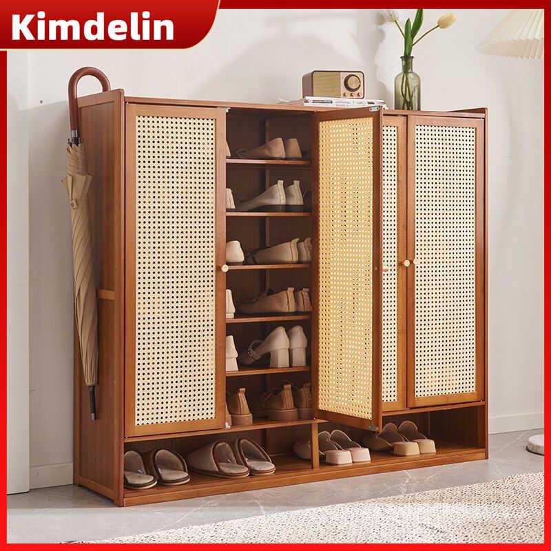 KIMDELIN Bamboo Shoe Cabinet Rattan Flap Rack With Door | Shopee ...