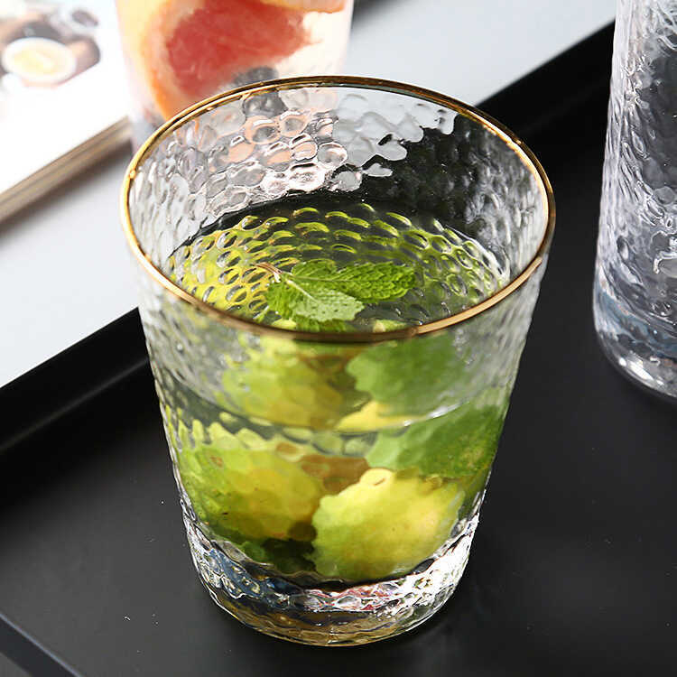 Hammered Gold Rim Glass Cup Japanese Style Creative Cold Drink Beer Cup ...