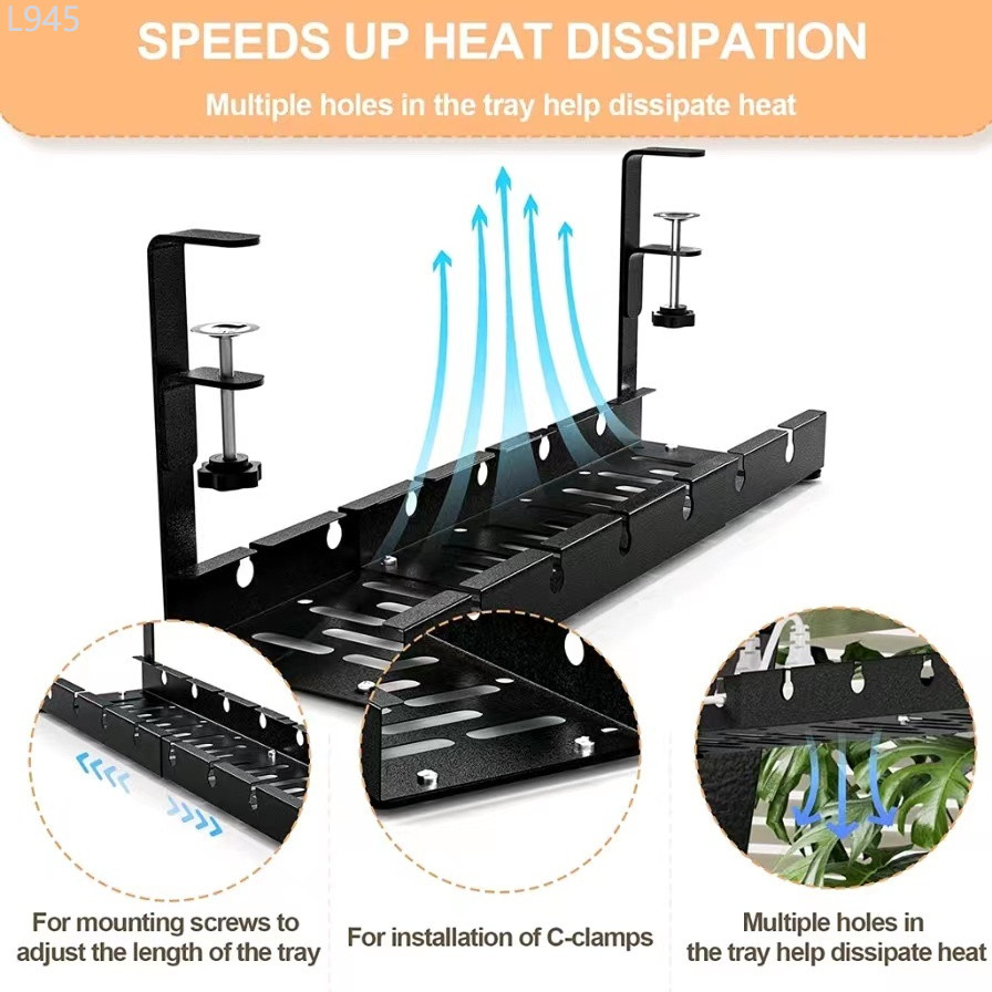 Under Table Storage Rack Cable Management Tray Desk Socket Holder Wire ...