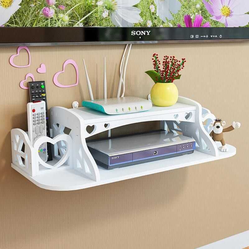 53 Wooden DVD Player Rack TV Wall Mount 2 Tier Shelf Decoration Shelves ...