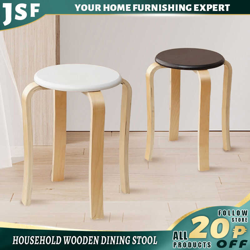 JSF Rustic Solid Wood Round Dining Stool With Curve Design And X-Brace ...
