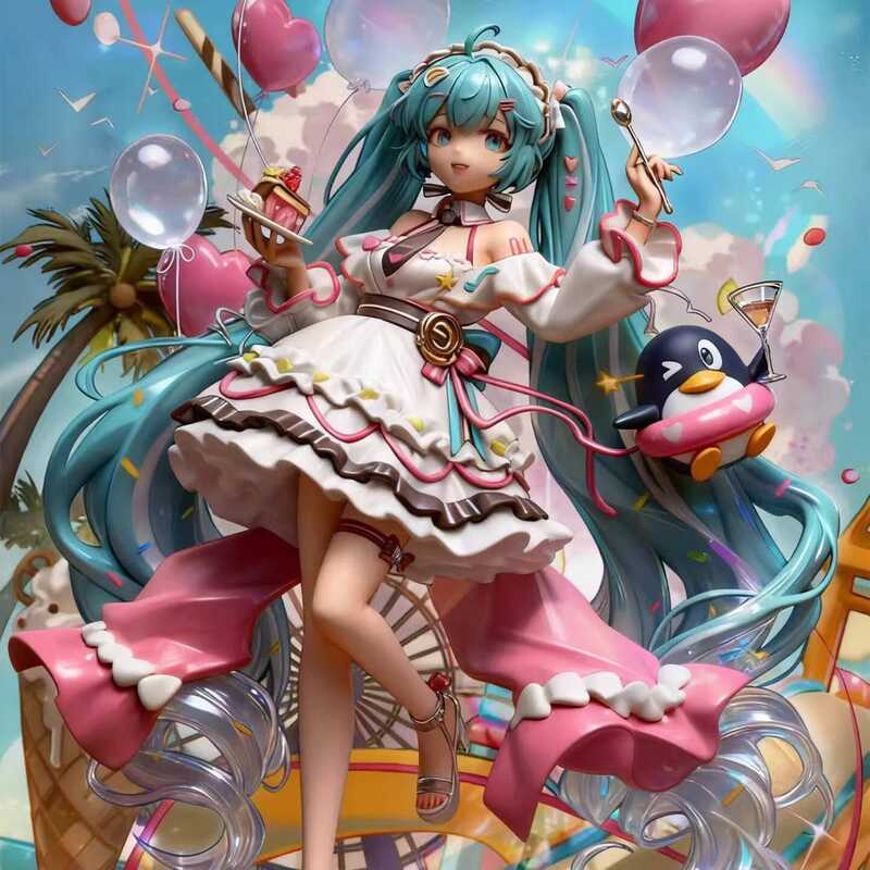 New Product Hatsune Miku cos Figure Blue-Green Double Ponytail Cake ...