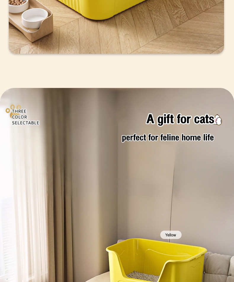 Cat Litter Box 64CM Hygienic Ventilated - Anti-Scratch Non-Slip Litter ...