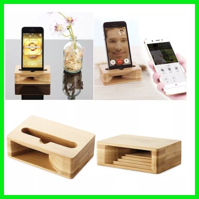 ☎ Bamboo Mobile Stand with Amplifier Speaker Rectangle MHA-760, Round ...