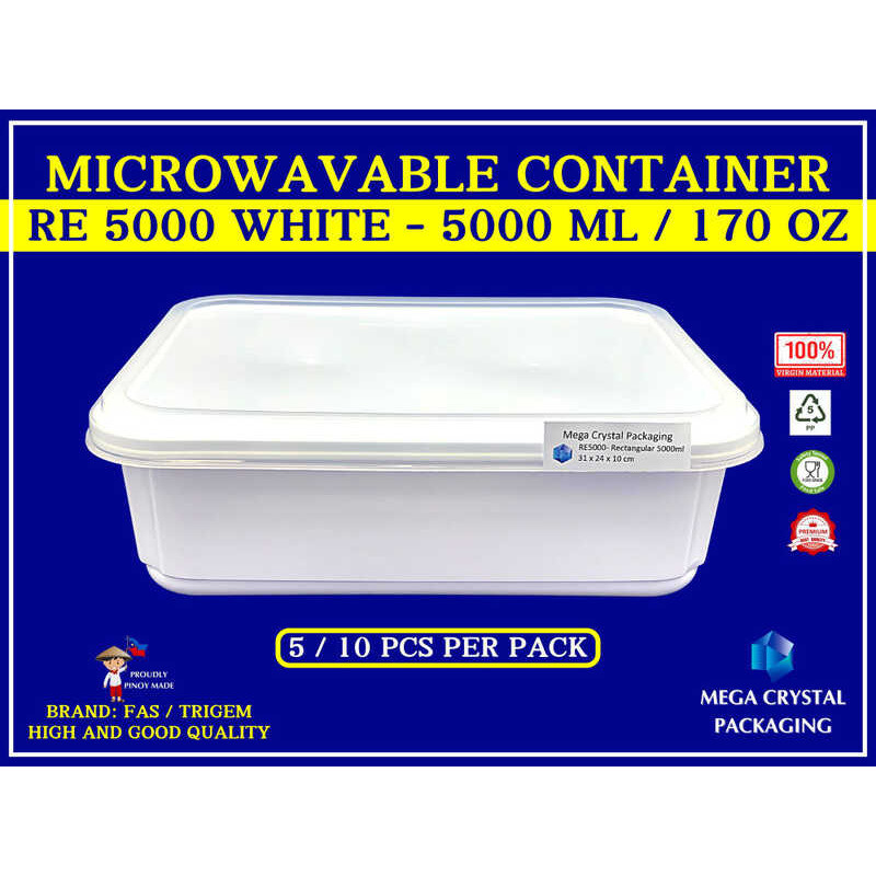[ 5 / 10 Pcs ] Microwavable Container RE 5000 - Rectangular Ml WHITE ...