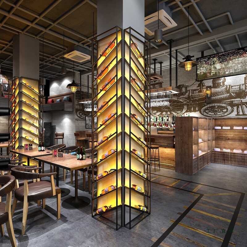 Industrial Style Bar Pillar Storage Rack Commercial Wall-Mounted ...