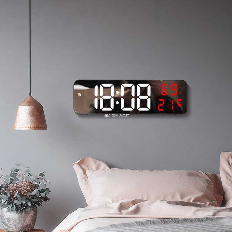 Electronic alarm clock with large mirror display, digital desk and wall ...