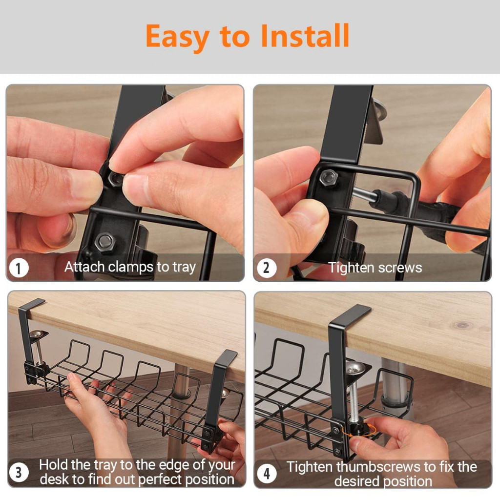 Cable Management Rack Under Desk Tray No Drill Under Desk Wire ...