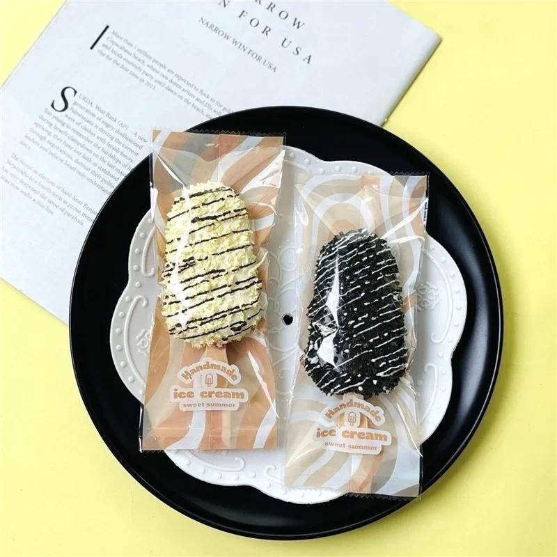 100pcs Graham Bar Packaging 8x19 Ice Cream Plastic Packaging Gold Clear ...