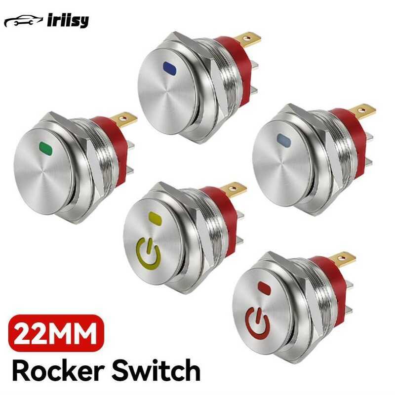 iriisy 22mm Metal Car Toggle Switches Button Rocker Switch Stainless ...