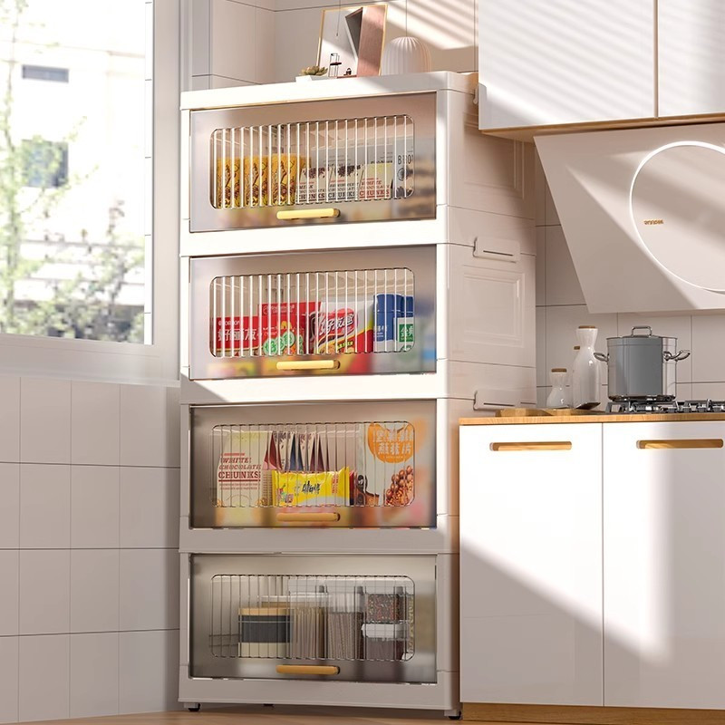 Flip door kitchen lockers foldable storage cabinet plastic large space ...
