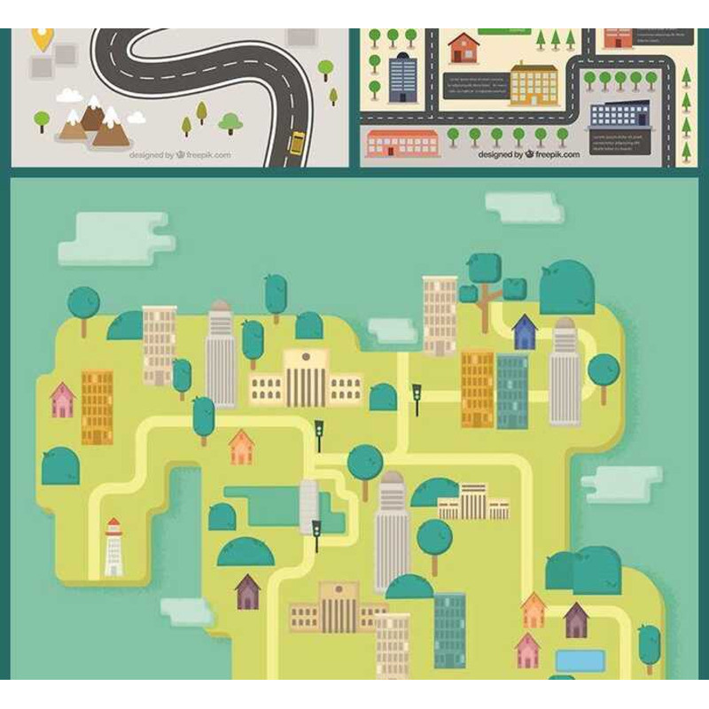 Hand-Painted Flat 3D City Maps, Buildings, Transportation Tools ...