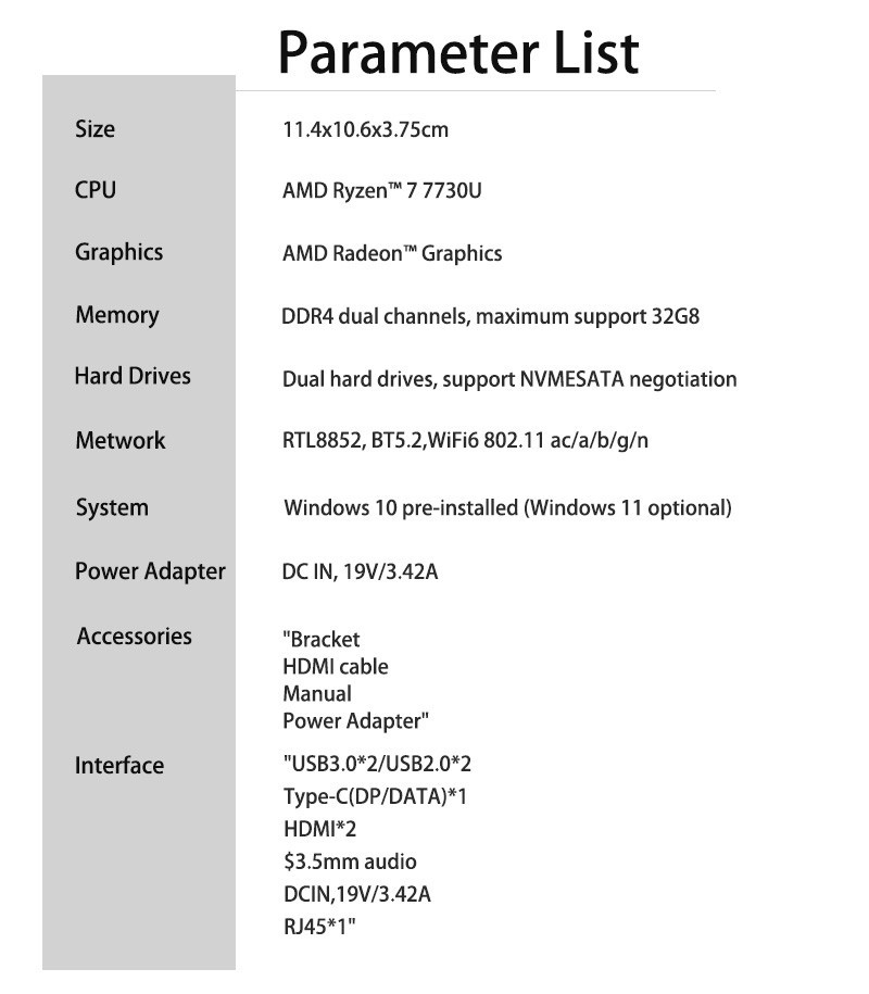 AMD Ryzen 7 7730U Mini PC R7 5825U Windows 11 Dual DDR4 2xNVMe Gaming ...