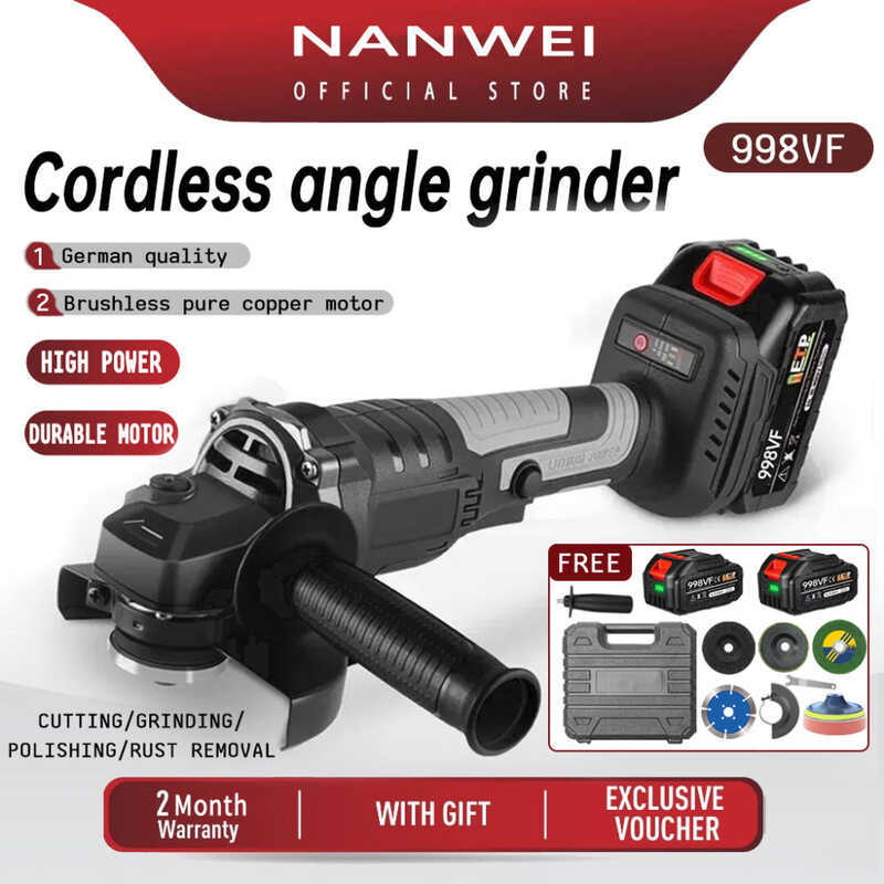 NANWEI VF Cordless Angle Grinder Tools Grinding Disc Portable Wireless ...