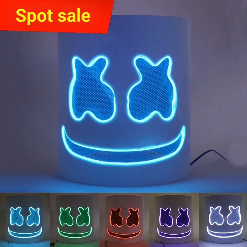 Halloween LED Luminous Marshmallow DJ Mask Headgear marshmello Helmet