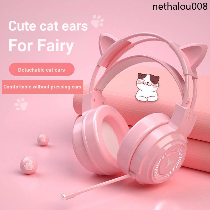 · Pink Cat Ear Headset Headset Cute Girl Heart Notebook Desktop