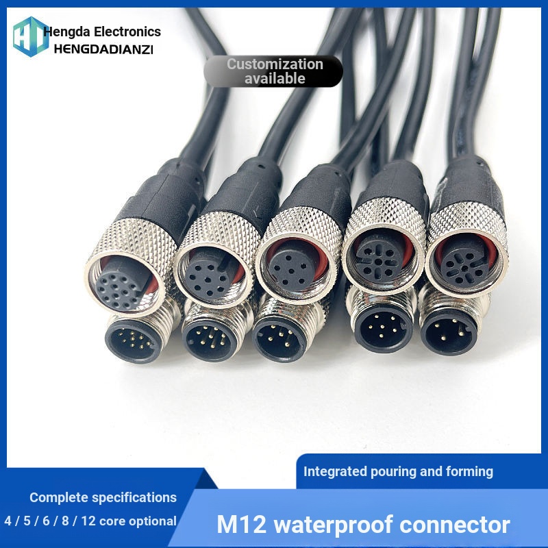 M12 Connector Waterproof Aviation Plug with Cable 4-Core 5-Core 8-Core ...