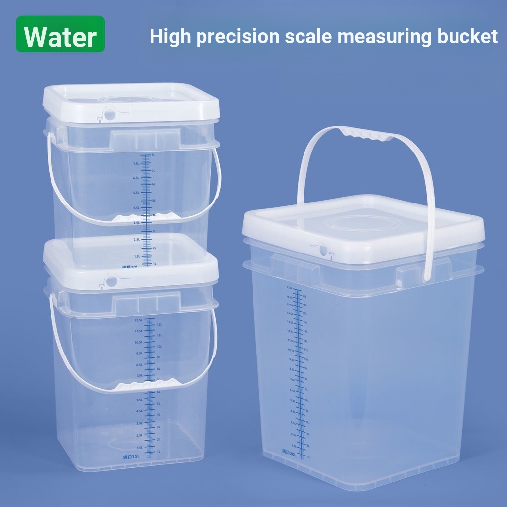 Square Transparent Plastic Bucket with Scale Measuring Bucket Large ...