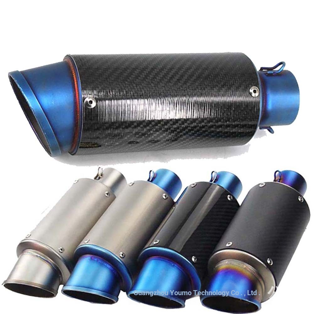 Motorcycle Modified Half Blue Diagonal Exhaust Pipe Inline Carbon Fiber ...