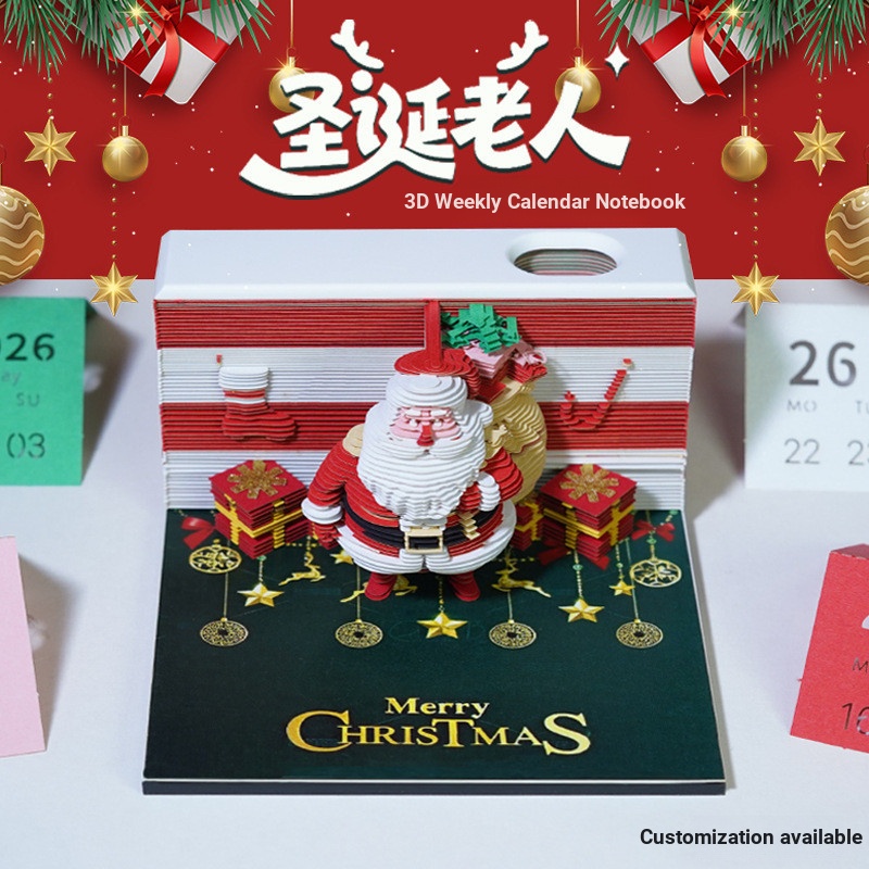 2026 Santa Claus 3D Paper Sculpture Note Weekly Calendar Santa Claus ...