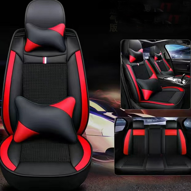 Universal Ice Silk& PU Leather Car Seat Cover Front Seat+Rear Seat Cushion , Four Seasons