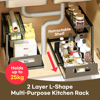 JM 2 Layer L-Shape MultiPurpose Kitchen Rack Drawer Design | Shopee ...